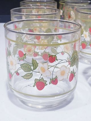 Vintage set of 8 HTF Libbey Strawberries Juice Glasses Strawberry Blossoms 2