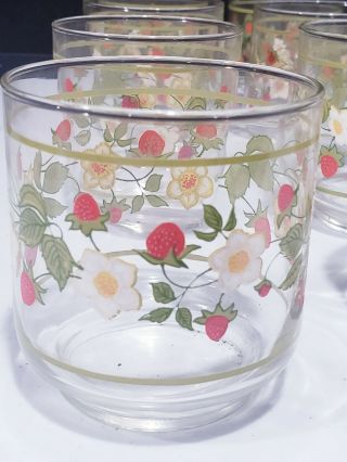 Vintage set of 8 HTF Libbey Strawberries Juice Glasses Strawberry Blossoms 3