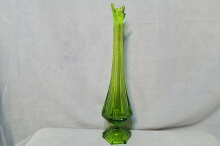 Vintage Viking Glass Vase 17 3/8 " Tall Epic Column Ribbed Avocado Green