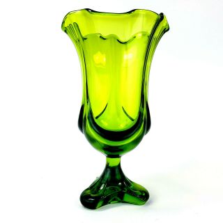 Vintage Viking Glass Crystal Footed Drape Swung 10.  5 " Vase Green