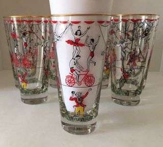 8 Vintage Libbey Greatest Show On Earth Glasses Tumblers Circus Acrobats Clowns