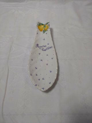 Revol Spoon Rest White Green,  And Blue With Pear Design.  10 In By 2 1/4