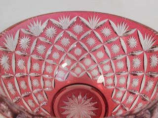 Vintage Red Cut To Clear Crystal Bowl 9.  5 " X 6.  5 " Custom Pattern