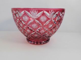 Vintage Red Cut to Clear Crystal Bowl 9.  5 