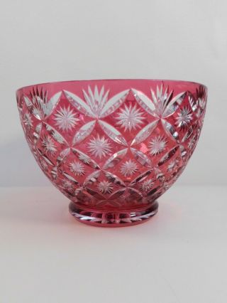 Vintage Red Cut to Clear Crystal Bowl 9.  5 