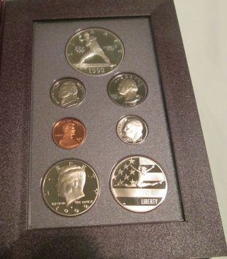 1992 Prestige Proof Set Olympic Silver Dollar U.  S.  And Box 7 Coin