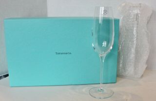 Nib Tiffany & Co Set Of Two Crystal Wedding Champagne Flutes Glasses 9.  6”