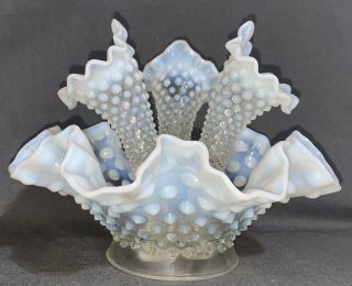 Large Fenton Art Glass French Opalescent Hobnail 3 Horn Epergne