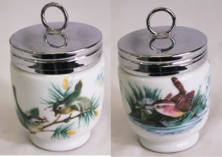 Two 2 Vintage Royal Worcester England Porcelain Egg Coddler Cup Birds 4 " Each