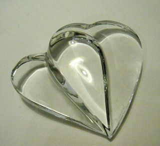 4 " Vintage Double / 2 Hearts Signed Baccarat France Crystal Clear Paperweight