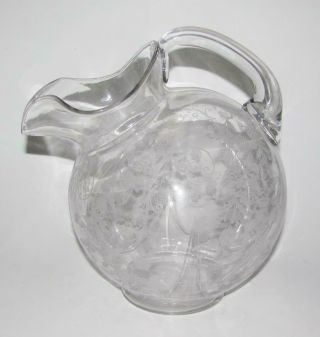 Vintage Cambridge Glass Co Elaine Etched Tilted Ball Pitcher Jug Ice Lip 1933 - 54