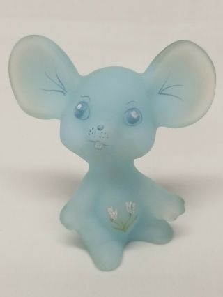 Vintage Fenton Glass Mouse Frosted Asters On Blue Satin Glass Hp By Signed Pam D
