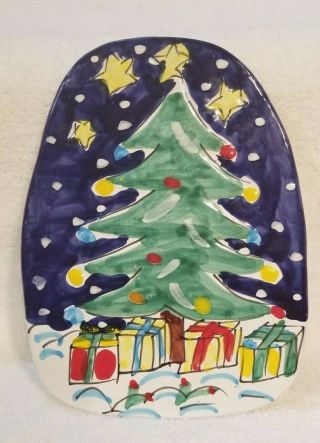 Ceramic Wall Decor Made In Italy Christmas Tree Hand Painted 9 3/4 X 7 1/4 "