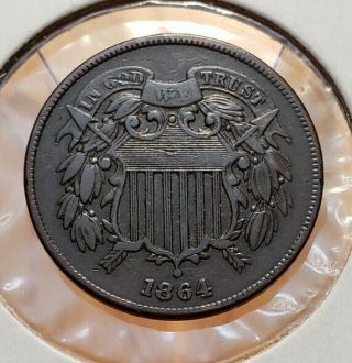 1864 Civil War Era 2 Cent Piece - - Better Grade