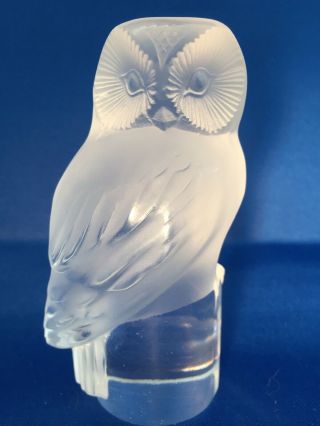 Signed Vintage Lalique Crystal Paris Owl Paperweight Figurine 3.  5”