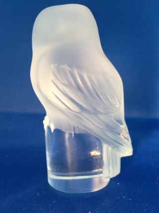 Signed Vintage Lalique Crystal Paris Owl Paperweight Figurine 3.  5” 3