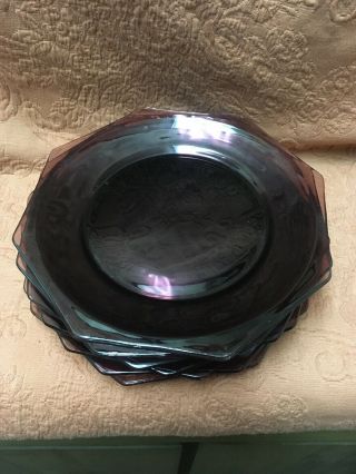 7 Vintage Glass Dinner Plates Moroccan Amethyst Purple Hazel Atlas 9 3/8” Raised