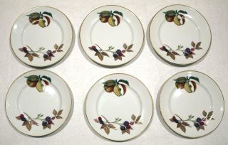 Set Of 6 Vintage 1961 Royal Worcester Evesham Gold Porcelain Bread Plates