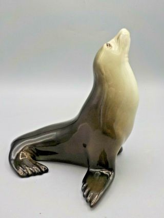 Vintage Lomonosov Gray Seal Porcelain Figurine Ussr Russia Exc