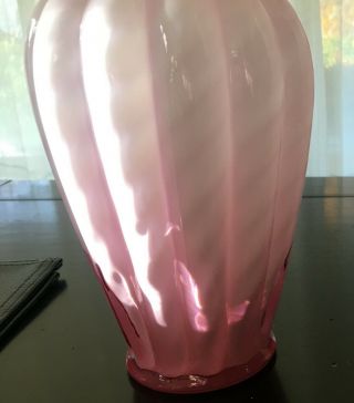 Fenton Glass Vase Pink & White Swirl Cased Glass 11 
