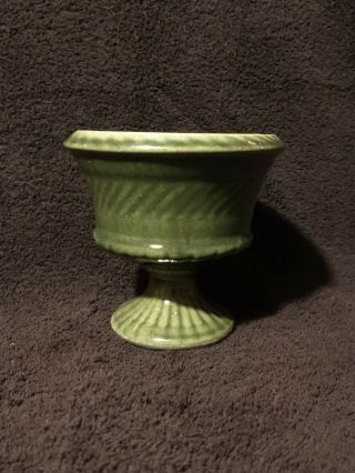 Vintage Haeger Usa Glazed Pottery Dark Green Pedestal Planter Vase