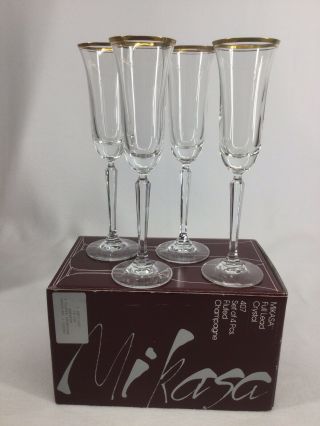 4 Mikasa Lead Crystal Fluted Champagne Glasses 407 Wheaton One Set Of 4 - Nib