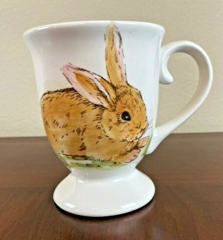 Maxcera Toile Hand Painted Bunny Rabbit Pedestal 16oz.  Jumbo Coffee Mug Cup