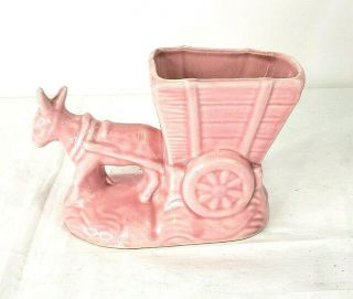 Vintage Hull Pink Donkey And Cart Planter