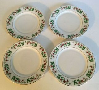Gibson Everyday Holly Berry Christmas Charm Set Of 4 Dessert/salad Plates 7 1/2 "