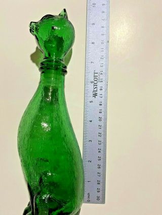 Empoli Cat Bottle Green Emerald Glass Italian Italy Vintage Retro Mid Century