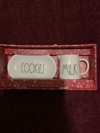 Rae Dunn Cookies Plate And Milk Mug Set Red Lettering Christmas 2019 Ll