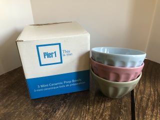 Pier 1 Mini Ceramic Prep Bowls Blue Pink Green Stoneware Set Of 3 Nib