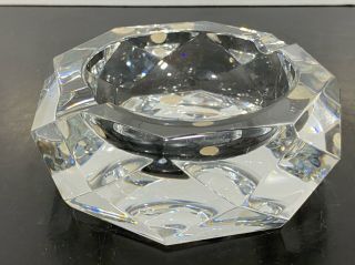 Signed Baccarat France Crystal Clear Glass Block Cut Ashtray Dish
