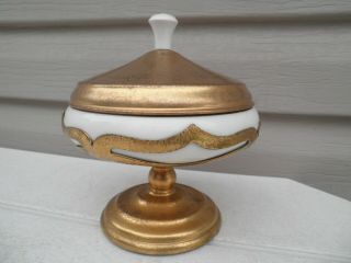 Art Deco Farber Bros.  Mosaic Brass With Lenox China Insert Covered Candy Dish
