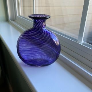Signed Studio Hand Blown Art Glass Vase – Purple Swirl