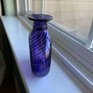 SIGNED STUDIO HAND BLOWN ART GLASS VASE – Purple Swirl 2