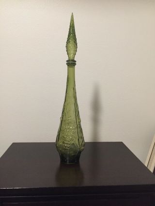 Vintage Empoli Green Glass Genie Decanter With Stopper Mcm 23 "