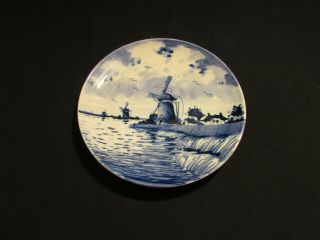 Delft Blauw Hand Painted Collector Plate 6 " Two Windmills Holland Blue White