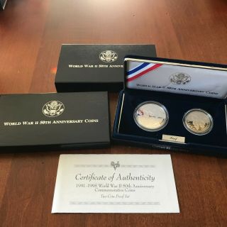 1993 2 - Pc Wwii Proof Set With Proof Silver Dollar And Clad Proof Half