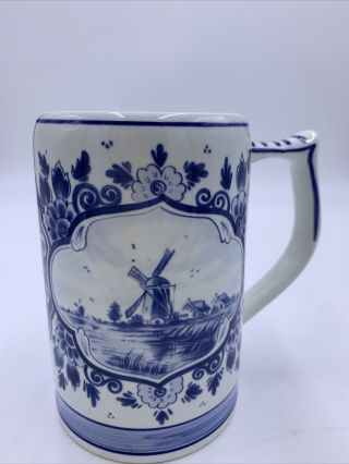 Vintage Delft Blue Elesva Hand Painted Windmill Holland Mug / Cup Collectible