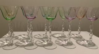 10 Hand Blown Tall Goblets / Wine / Water Glasses Colored Glass,  Art Glass