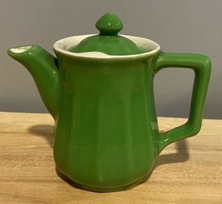 Vintage Hall Pottery Small Individual Teapot Clover Green 5 " 12 Sided Personal