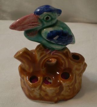 Vintage Flower Frog Porcelain " Pelican/tucan Sam " Lusterware Made In Japan 2
