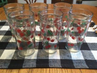 Set Of 6 Vintage Anchor Hocking Glasses Tumblers With Cherries
