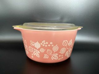 Vintage Pyrex Pink Gooseberry 1 Qt Casserole / Baking Dish 473 With Lid
