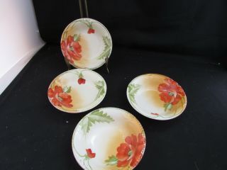 Set Of Four (4) Nippon Hand - Painted Poppy Fruit Bowls Porcelain Berry Bowls