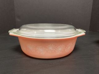 Vintage Pyrex Pink Daisy Oval Casserole Dish Bowl 1 1/2 Quart With Lid
