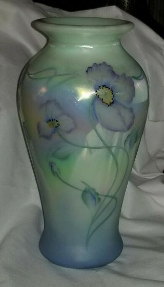 Fenton Sea Green Hand Painted Vase Signed Don Fenton 1997 Le 271/500