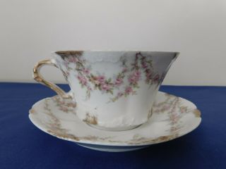Antique Theodore Haviland Limoges France Tea Cup & Saucer Euc Floral