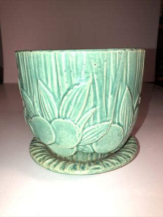 Mccoy Aqua Flower Pot With Saucer 6 Inches Tall